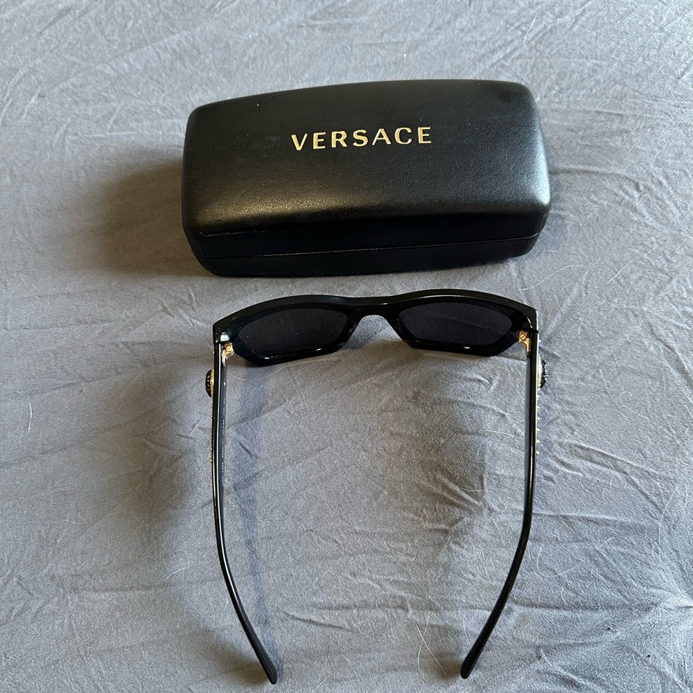 Versace Black Rectangular Sunglasses with Case - image 3